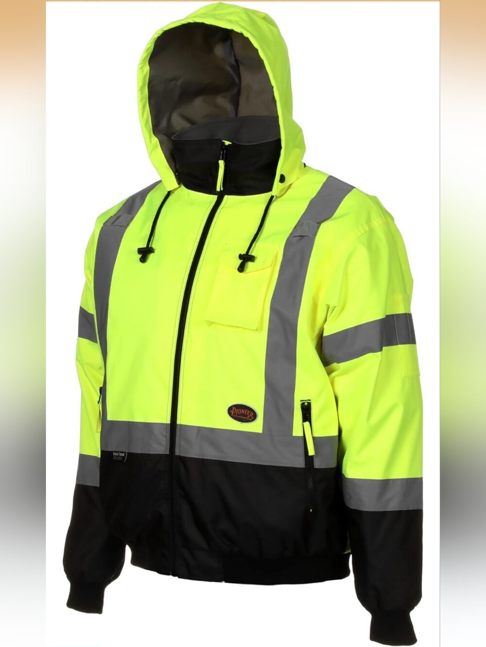 Pioneer High-Visibility Safety Bomber Yellow and Black Reflective Jacket Mens